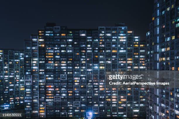 living apartment in beijing at night - street light stock pictures, royalty-free photos & images