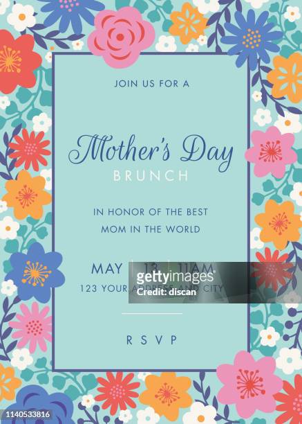 ilustrações, clipart, desenhos animados e ícones de molde temático do projeto do convite do dia de matrizes. - mothers day