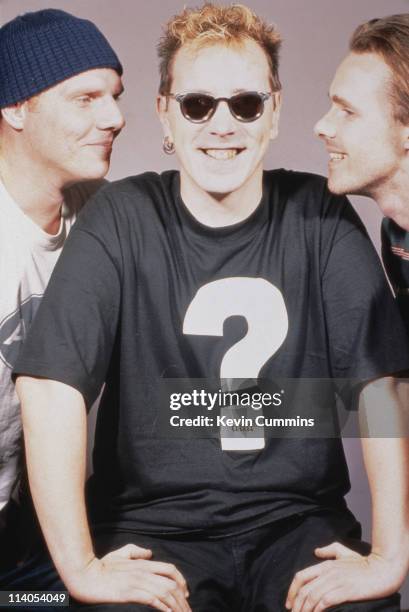 Neil Barnes and Paul Daley of Leftfield, with singer John Lydon of the Sex Pistols and Public Image Ltd., November 1993. They collaborated on the...