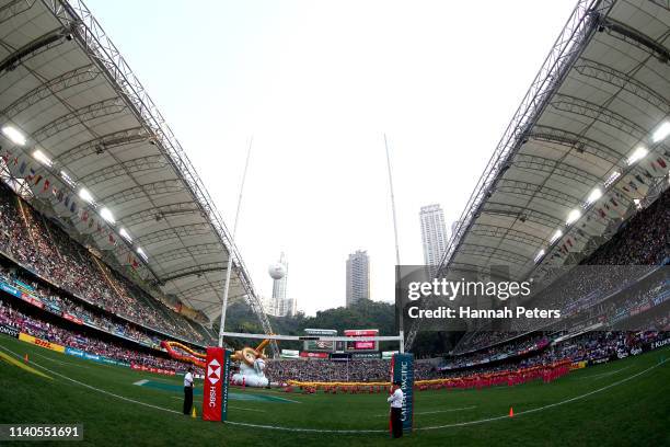 General view on day one of the Cathay Pacific/HSBC Hong Kong Sevens at the Hong Kong Stadium on April 05, 2019 in Hong Kong.