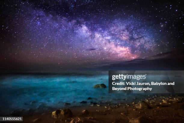 milky way over beach at montauk, long island - new york state landscape stock pictures, royalty-free photos & images