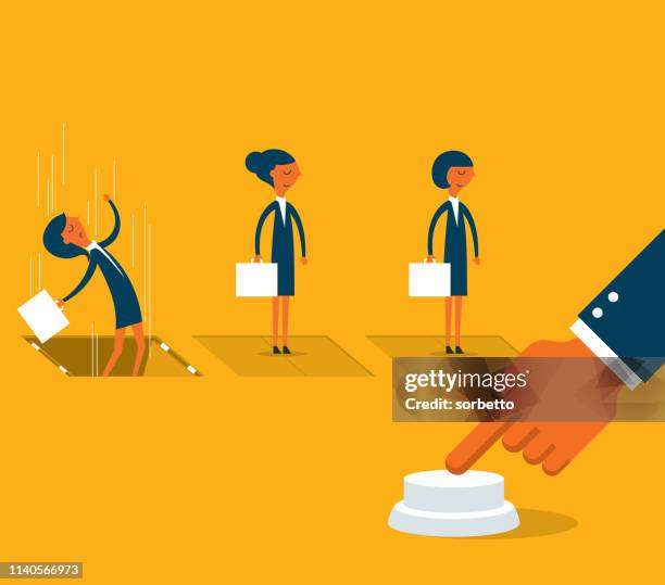 pushing fired button - businesswoman - release stock illustrations
