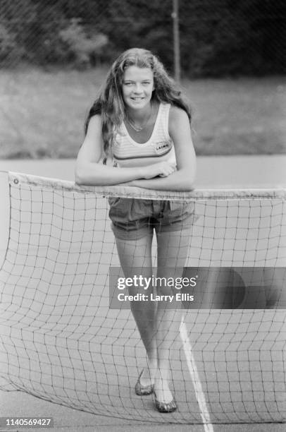 British tennis player and television presenter Annabel Croft on a tennis court, UK, 10th July 1984.