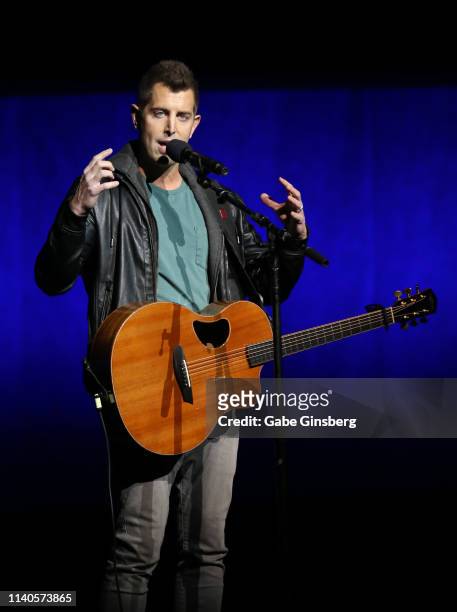 Singer Jeremy Camp performs a song from the movie "I Still Believe" during Lionsgate presentation during CinemaCon at The Colosseum at Caesars Palace...