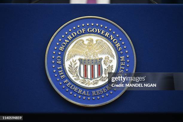 The Federal Reserve Board logo in Washington, DC on May1, 2019.