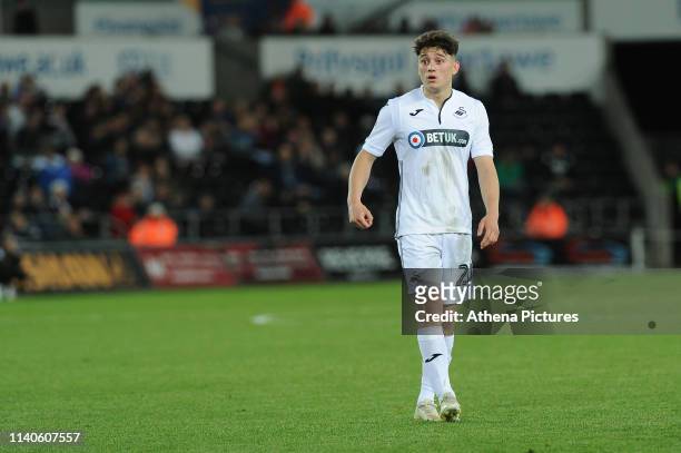 Daniel James of Swansea City during the Sky Bet Championship match between Swansea City and Derby County at the Liberty Stadium on May 01, 2019 in...