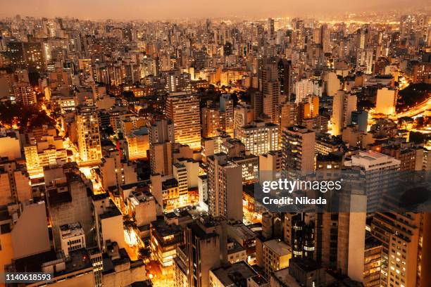 aerial view of sao paulo, brazil at night - apartment tour stock pictures, royalty-free photos & images