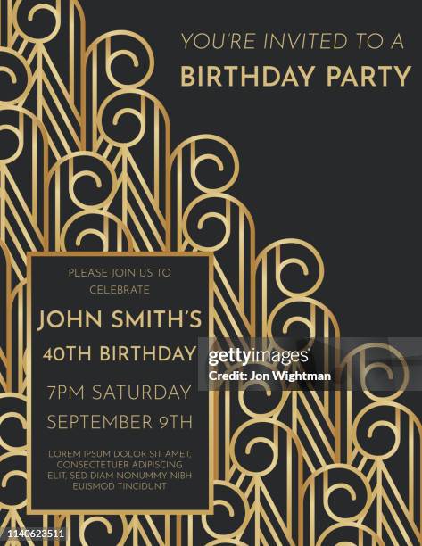 ilustraciones, imágenes clip art, dibujos animados e iconos de stock de art deco cumpleaños invitar - gatsby image