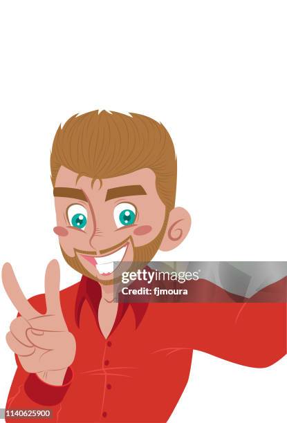 taking a very nice selfie - man backpacking stock illustrations