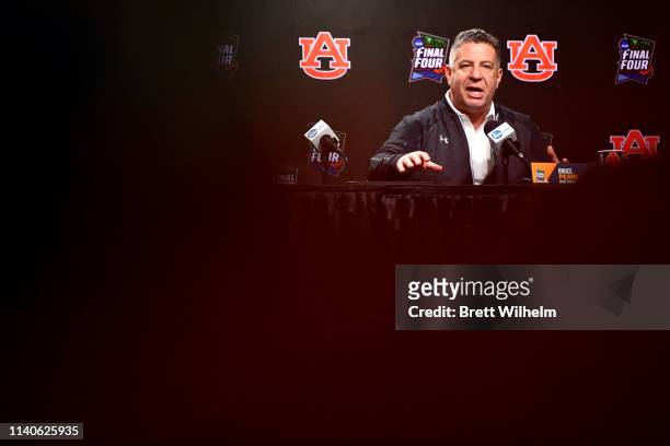 Head coach Bruce Pearl of the Auburn Tigers speaks to the media ahead of the Men's Final Four at U.S. Bank Stadium on April 05, 2019 in Minneapolis,...