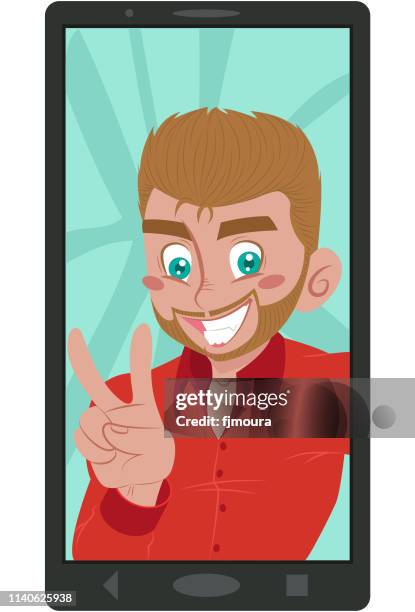 taking a very nice selfie - man backpacking stock illustrations