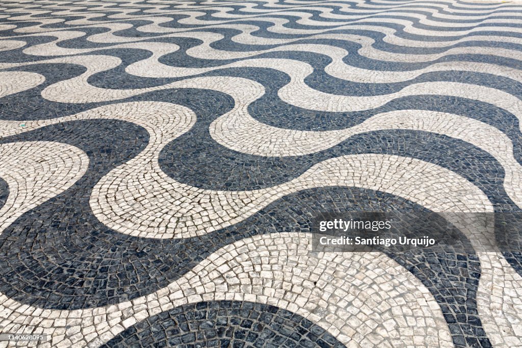 Tiled floor in Pedro IV Square or Rossio Square