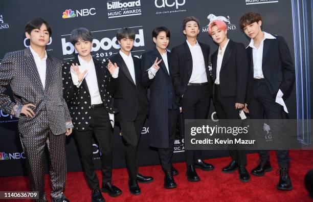 Suga, Jin, Jungkook, RM, Jimin and J-Hope of BTS attend the 2019 Billboard Music Awards at MGM Grand Garden Arena on May 1, 2019 in Las Vegas, Nevada.