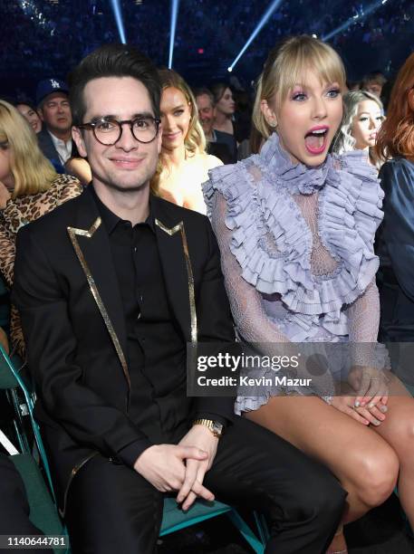 Brendon Urie of Panic! at the Disco and Taylor Swift attend the 2019 Billboard Music Awards at MGM Grand Garden Arena on May 1, 2019 in Las Vegas,...