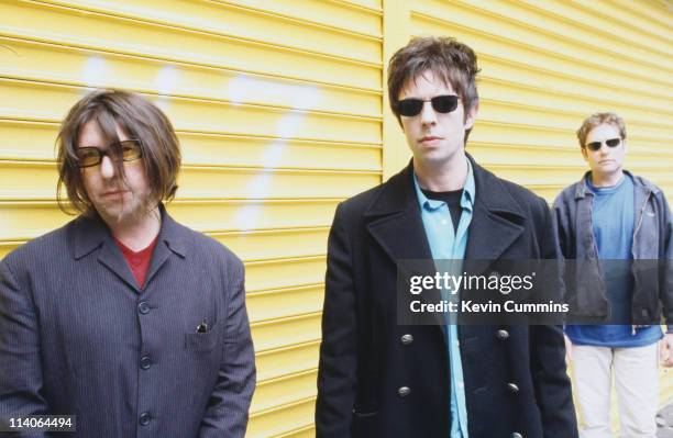 Will Sargeant, Ian McCulloch and Les Pattinson of British band Echo And The Bunnymen at a photoshoot circa 1992.