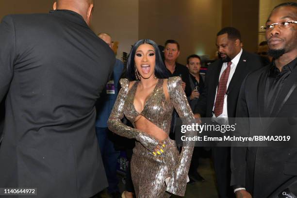 Cardi B is seen backstage during the 2019 Billboard Music Awards at MGM Grand Garden Arena on May 1, 2019 in Las Vegas, Nevada.