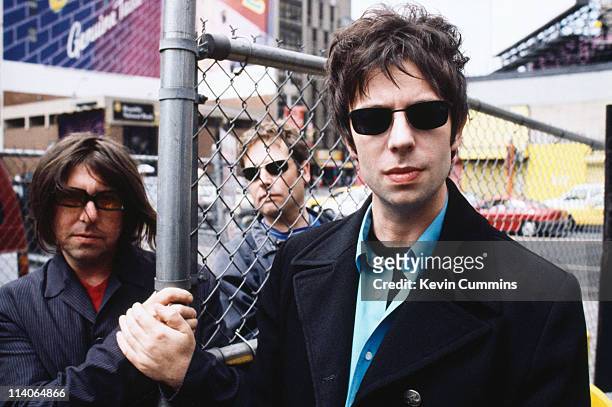 Will Sargeant, Les Pattinson and Ian McCulloch of British band Echo And The Bunnymen at a photoshoot circa 1992.