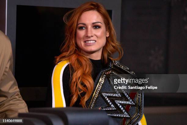 Superstar Becky Lynch Celebrate's Wrestlemania 35 at The Empire State Building on April 05, 2019 in New York City.
