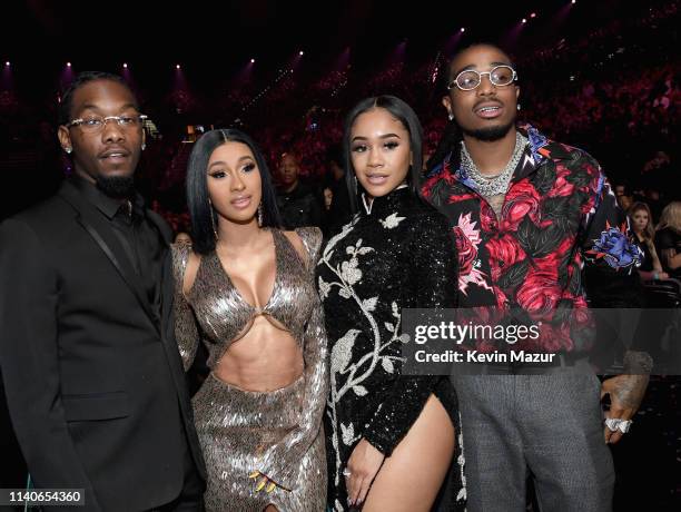 Offset of Migos, Cardi B, Saweetie, and Quavo of Migos attend the 2019 Billboard Music Awards at MGM Grand Garden Arena on May 1, 2019 in Las Vegas,...