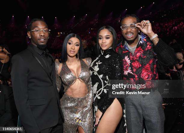 Offset of Migos, Cardi B, Saweetie, and Quavo of Migos attend the 2019 Billboard Music Awards at MGM Grand Garden Arena on May 1, 2019 in Las Vegas,...