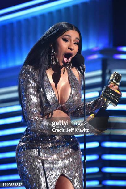 Cardi B accepts the Top Rap Song award for I Like It onstage during the 2019 Billboard Music Awards at MGM Grand Garden Arena on May 1, 2019 in Las...