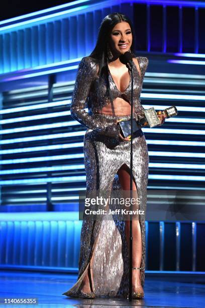 Cardi B accepts the Top Rap Song award for I Like It onstage during the 2019 Billboard Music Awards at MGM Grand Garden Arena on May 1, 2019 in Las...