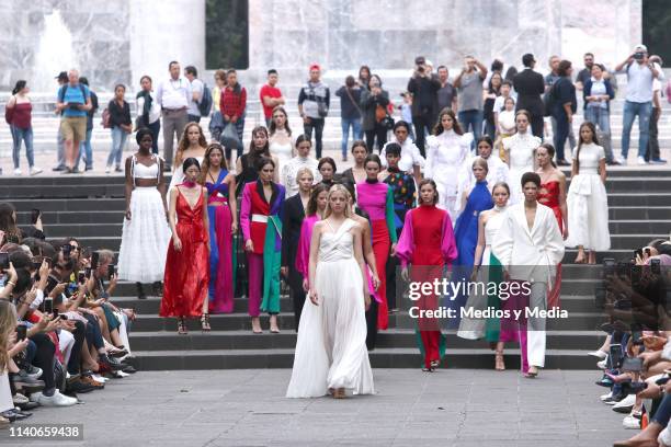 Model walks the runway during the Kris Goyri show as part of the Mercedes-Benz Fashion Week Mexico Fall/Winter 2019 - Day 5 at Bosque de Chapultepec...