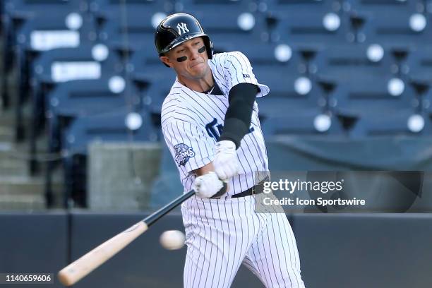 Troy Tulowitzki of the Tarpons hits a single to left in the first inning during the Florida State League game between the Charlotte Stone Crabs and...