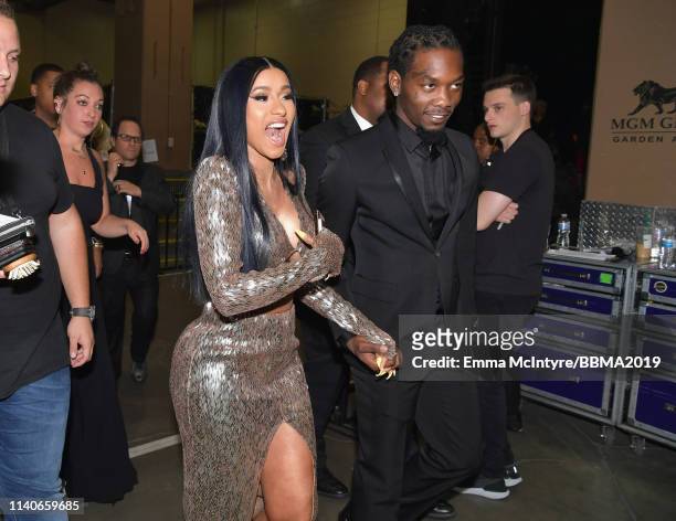 Cardi B and Offset of Migos are seen backstage during the 2019 Billboard Music Awards at MGM Grand Garden Arena on May 1, 2019 in Las Vegas, Nevada.