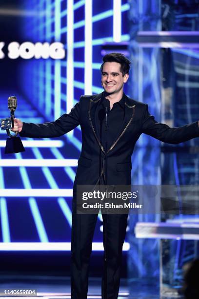 Brendon Urie of Panic! at the Disco accepts Top Rock Song for "High Hopes" onstage during the 2019 Billboard Music Awards at MGM Grand Garden Arena...