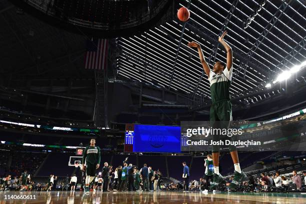 Marcus Bingham Jr. #30 of the Michigan State Spartans shoots the ball during practice ahead of the Men's Final Four at U.S. Bank Stadium on April 05,...