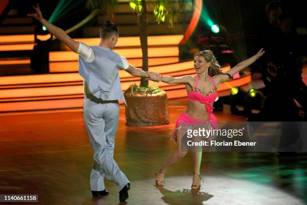 Ella Endlich and Valentin Lusin perform during the 3rd show of the 12th season of the television competition "Let's Dance" on April 05, 2019 in...