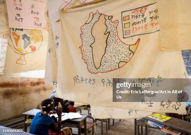 Hamer tribe kid in a school, Turmi, Omo valley, Ethiopia on January 1, 2014 in Turmi, Ethiopia.