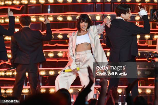 Halsey and BTS perform onstage during the 2019 Billboard Music Awards at MGM Grand Garden Arena on May 1, 2019 in Las Vegas, Nevada.
