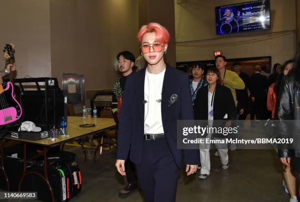 Suga of BTS is seen backstage during the 2019 Billboard Music Awards at MGM Grand Garden Arena on May 1, 2019 in Las Vegas, Nevada.