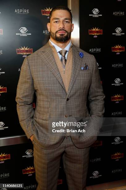 Superstar Roman Reigns attends the WWE Superstars For Hope Reception on April 05, 2019 in New York City.
