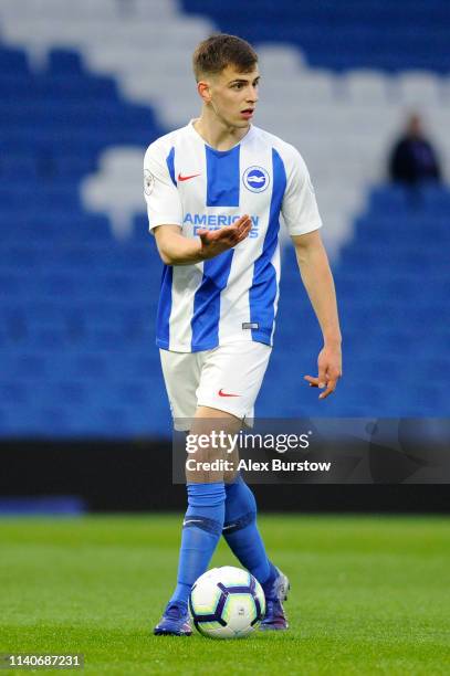 Jayson Molumby of Brighton and Hove Albion looks to pass the ball during the Premier League 2 match between Brighton & Hove Albion U23 and Swansea...