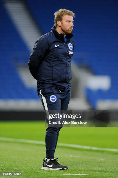 Shannon Ruth, Assistant Coach of Brighton and Hove Albion U23 looks on during the Premier League 2 match between Brighton & Hove Albion U23 and...