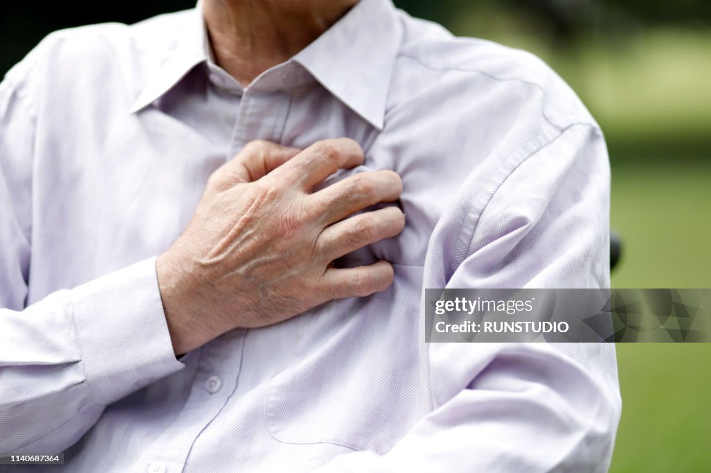 Senior man with chest pain