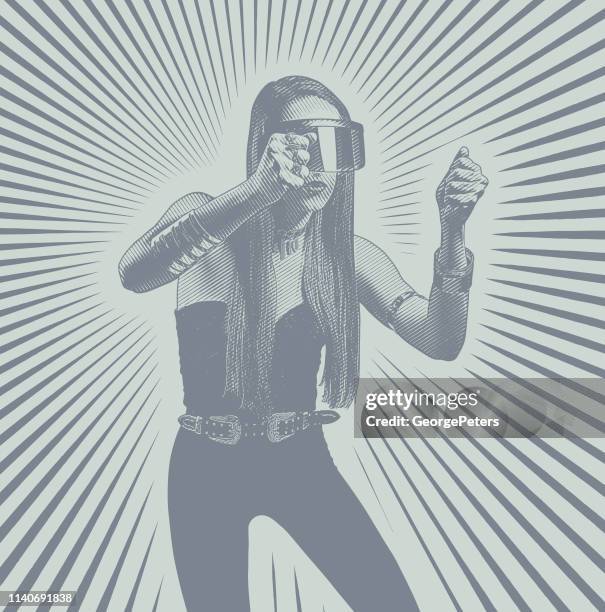beautiful young woman using virtual reality simulator - driving simulator stock illustrations