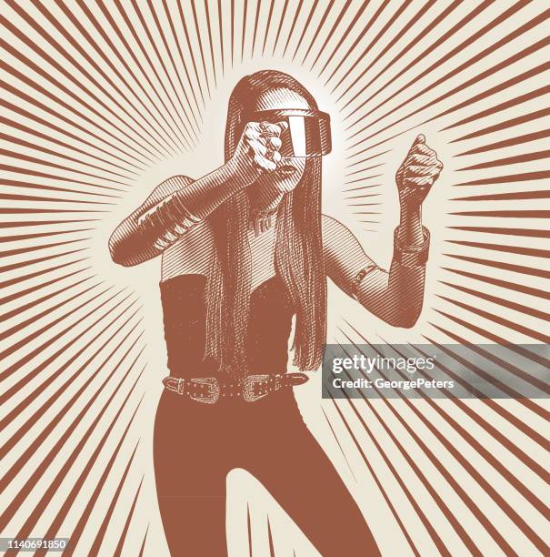 beautiful young woman using virtual reality simulator - driving simulator stock illustrations