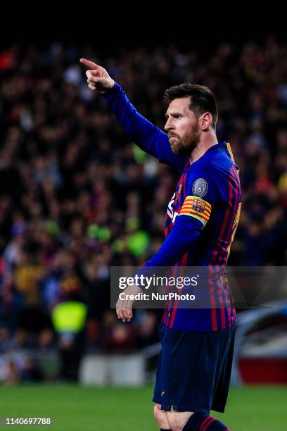 Leo Messi of FC Barcelona celebrating his goal during the UEFA Champions League first leg match of Semi final between FC Barcelona and Liverpool FC...