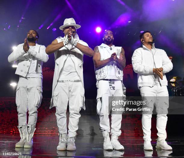 Boog, Raz-B, Omarion, and Lil' Fizz of B2K perform onstage during their The Millennium Tour at State Farm Arena on April 05, 2019 in Atlanta, Georgia.