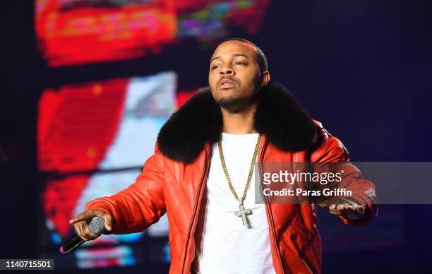 Rapper Shad "Bow Wow" Moss performs onstage during B2K's Millennium Tour at State Farm Arena on April 05, 2019 in Atlanta, Georgia.
