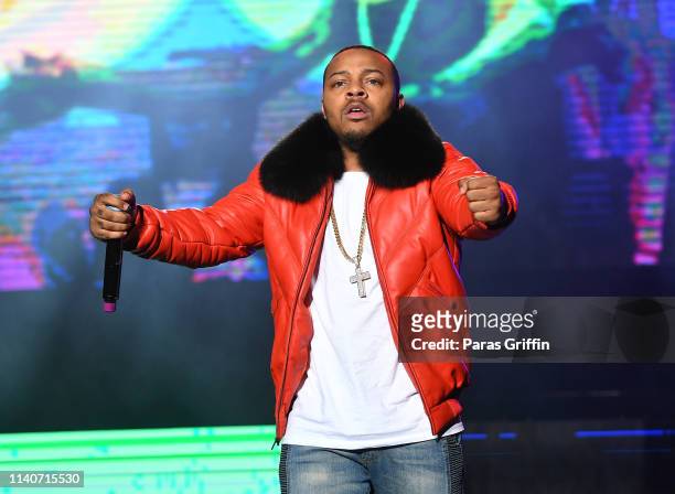 Rapper Shad "Bow Wow" Moss performs onstage during B2K's Millennium Tour at State Farm Arena on April 05, 2019 in Atlanta, Georgia.