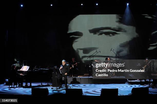 Argentine singer and songwriter Alberto Cortez performs during a concert at Teatro de la Ciudad Esperanza Iris on May 10, 2011 in Mexico City, Mexico.