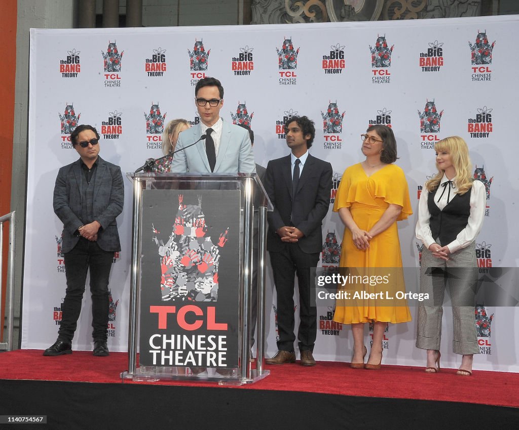 The Cast Of "The Big Bang Theory" Places Their Handprints In The Cement At The TCL Chinese Theatre IMAX Forecourt