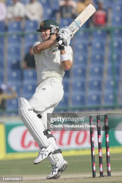 Australi's Shane Watson plays a shot during the fourth day of the Third Test match between India and Australia at Feroz Shah Kotla Ground, on October...