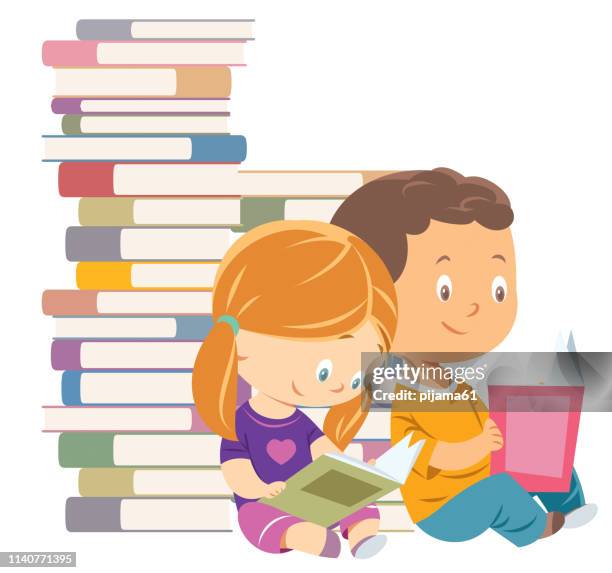 children reading, group of friends - child reading stock illustrations