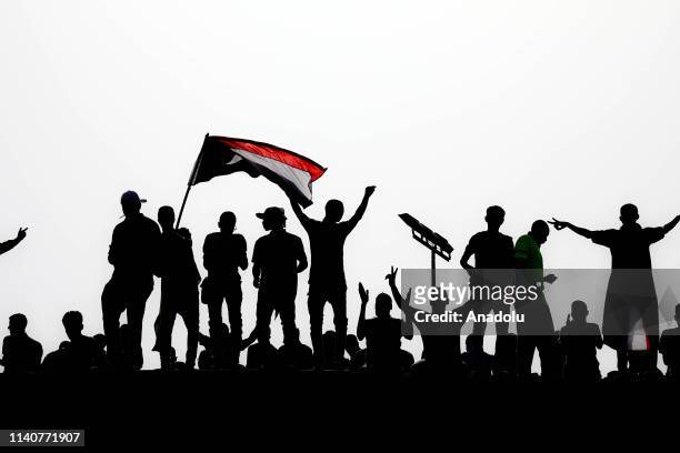 Sudanese demonstrators gather after the call of The Declaration of Freedom and Change , an alliance of opposition groups, in front of military...